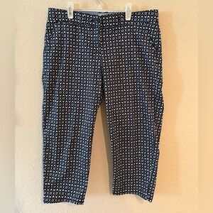 Crown & Ivy Petite Women's Pants Navy White Geometric Pattern 10p for Spring